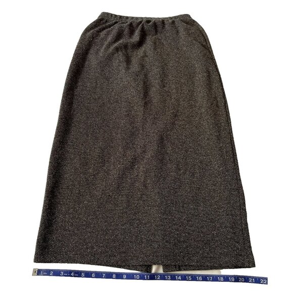 Black & White Herringbone Midi Skirt With Elastic Waistband & Back Slit Size 14 - Picture 1 of 12